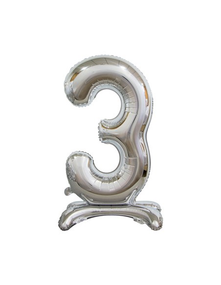 Palloncino Mylar Numero 3 Standing Argento Mega 30" - 76cm - 1pz | G3S Party
