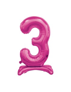 Palloncino Mylar Numero 3 Standing Fuxia Mega 30" - 76cm - 1pz | G3S Party
