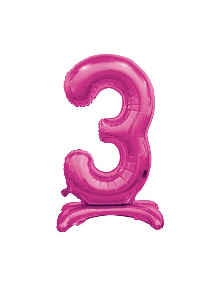 Palloncino Mylar Numero 3 Standing Fuxia Mega 30" - 76cm - 1pz | G3S Party