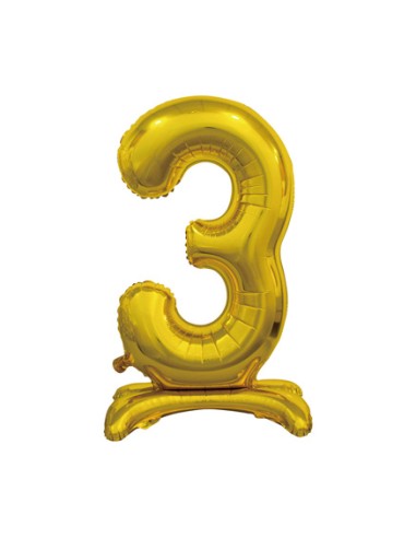 Palloncino Mylar Numero 3 Standing Oro Mega 30" - 76cm - 1pz | G3S Party