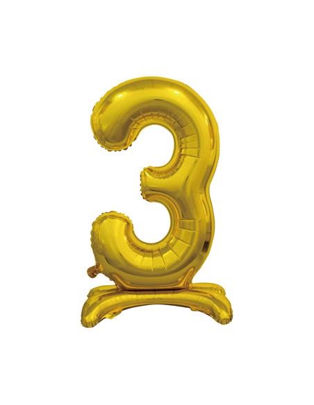 Palloncino Mylar Numero 3 Standing Oro Mega 30" - 76cm - 1pz | G3S Party