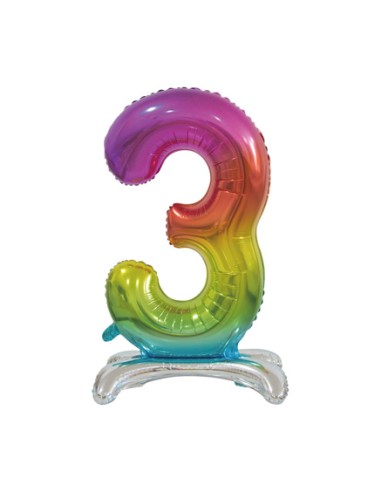 Palloncino Mylar Numero 3 Standing Rainbow Mega 30" - 76cm - 1pz | G3S Party