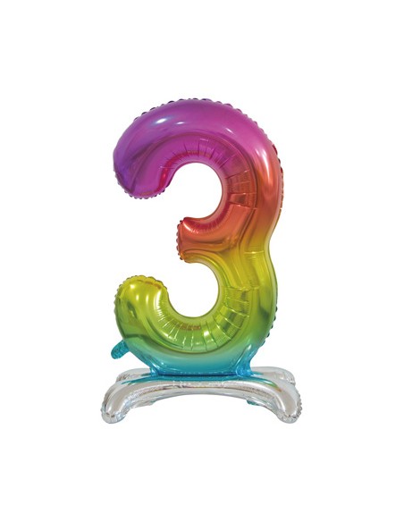 Palloncino Mylar Numero 3 Standing Rainbow Mega 30" - 76cm - 1pz | G3S Party