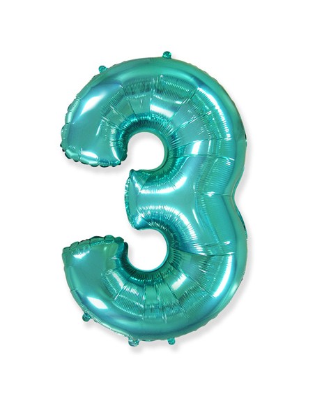 Palloncino Mylar Numero 3 Verde Menta Mega 40" - 101cm - 1pz | G3S Party