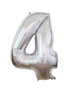 Palloncino Mylar Numero 4 Argento Mega 40" - 101cm - 1pz | G3S Party