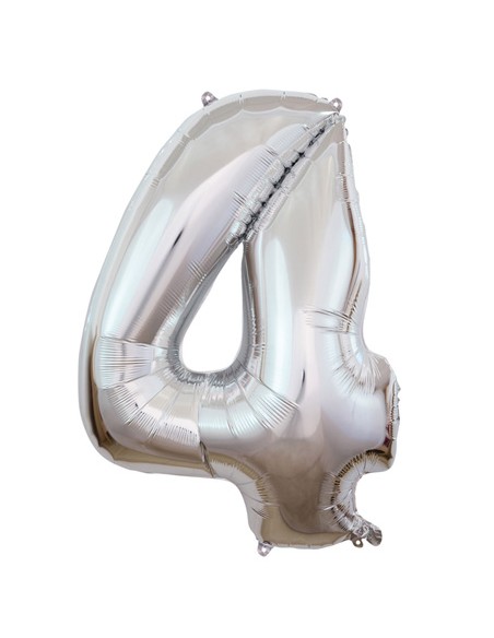Palloncino Mylar Numero 4 Argento Mega 40" - 101cm - 1pz | G3S Party