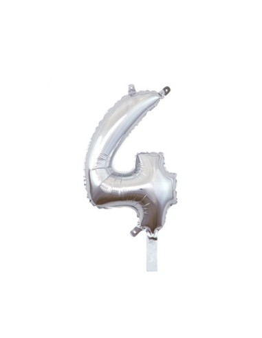 Palloncino Mylar Numero 4 Argento Mini 14" - 35cm con valvola - 1pz | G3S Party