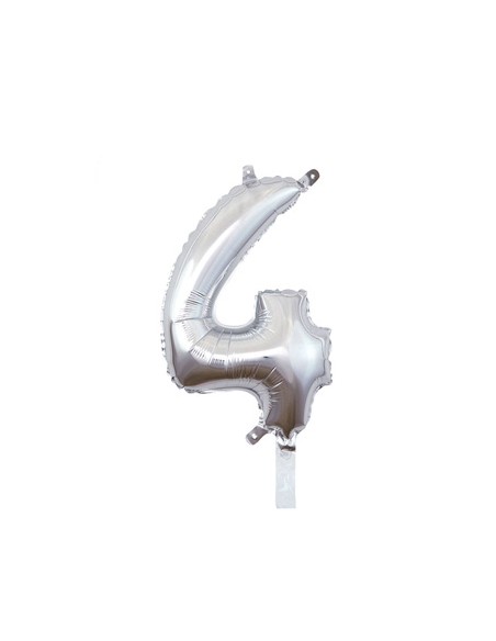 Palloncino Mylar Numero 4 Argento Mini 14" - 35cm con valvola - 1pz | G3S Party