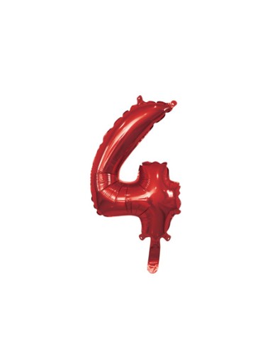 Palloncino Mylar Numero 4 Rosso Mini 14" - 35cm con valvola - 1pz | G3S Party