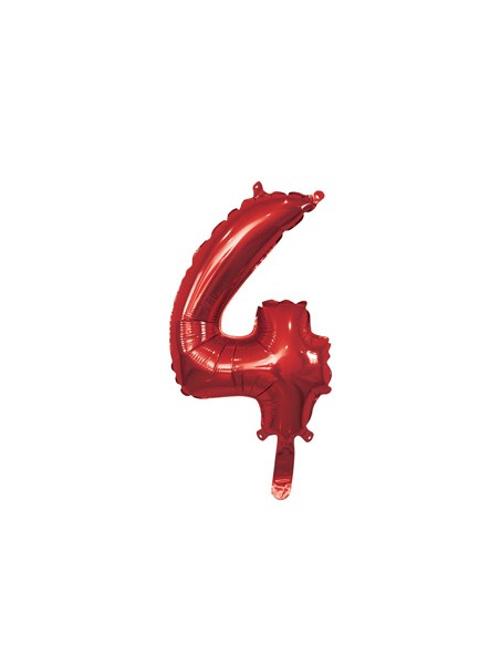 Palloncino Mylar Numero 4 Rosso Mini 14" - 35cm con valvola - 1pz | G3S Party