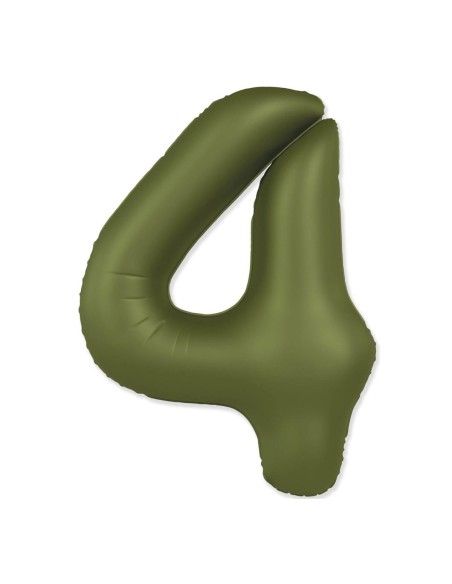 Palloncino Mylar Numero 4 Slim Mate Verde Oliva Satinato 37" - 86cm - 1pz | G3S Party