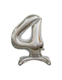 Palloncino Mylar Numero 4 Standing Argento Mega 30" - 76cm - 1pz | G3S Party
