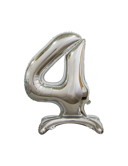 Palloncino Mylar Numero 4 Standing Argento Mega 30" - 76cm - 1pz | G3S Party