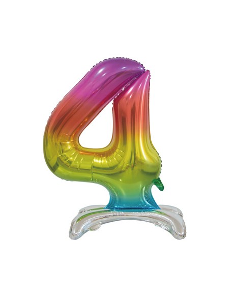 Palloncino Mylar Numero 4 Standing Rainbow Mega 30" - 76cm - 1pz | G3S Party