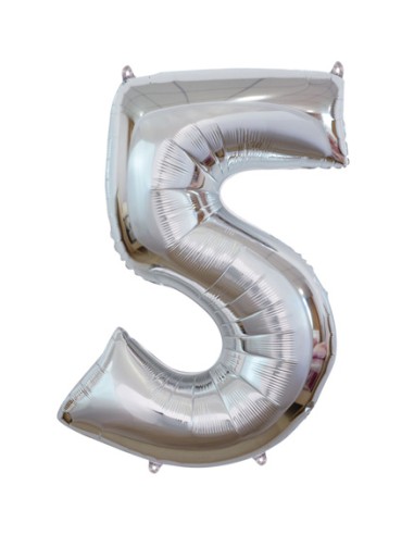 Palloncino Mylar Numero 5 Argento Mega 40" - 101cm - 1pz | G3S Party