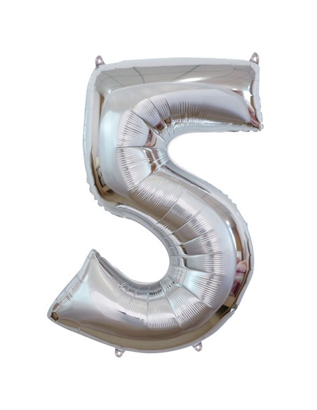 Palloncino Mylar Numero 5 Argento Mega 40" - 101cm - 1pz | G3S Party