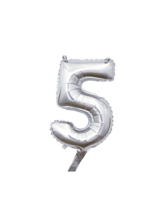 Palloncino Mylar Numero 5 Argento Mini 14" - 35cm con valvola - 1pz | G3S Party