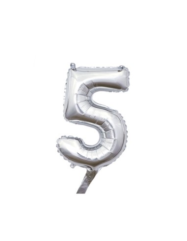Palloncino Mylar Numero 5 Argento Mini 14" - 35cm con valvola - 1pz | G3S Party