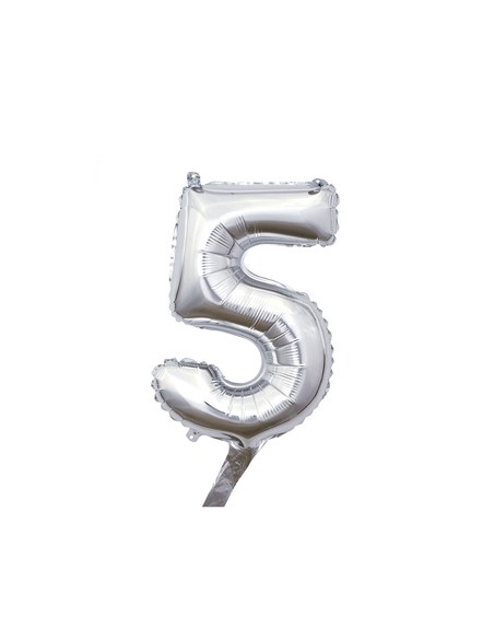 Palloncino Mylar Numero 5 Argento Mini 14" - 35cm con valvola - 1pz | G3S Party