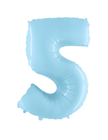 Palloncino Mylar Numero 5 Celeste Pastello Mega 40" - 101cm - 1pz | G3S Party