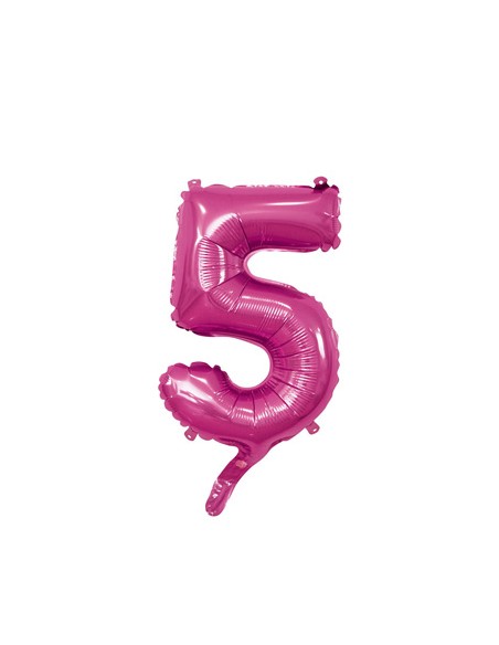 Palloncino Mylar Numero 5 Fuxia Mini 14" - 35cm con valvola - 1pz | G3S Party