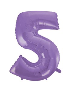 Palloncino Mylar Numero 5 Satin Velvet Lilac Mega 40" - 101cm - 1pz | G3S Party