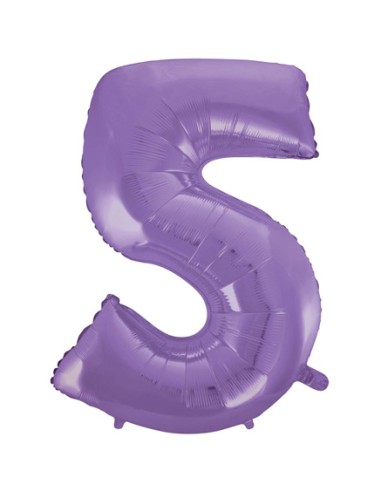Palloncino Mylar Numero 5 Satin Velvet Lilac Mega 40" - 101cm - 1pz | G3S Party