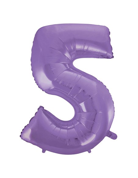 Palloncino Mylar Numero 5 Satin Velvet Lilac Mega 40" - 101cm - 1pz | G3S Party