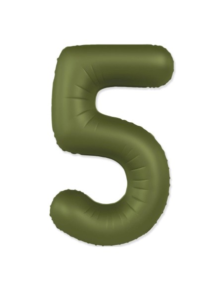 Palloncino Mylar Numero 5 Slim Mate Verde Oliva Satinato 37" - 86cm - 1pz | G3S Party