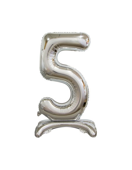 Palloncino Mylar Numero 5 Standing Argento Mega 30" - 76cm - 1pz | G3S Party