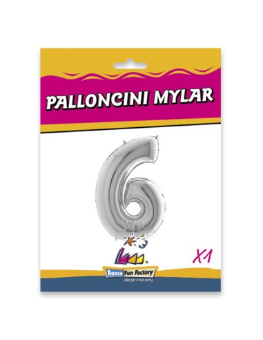 Palloncino Mylar Numero 6 Argento Mega 40" - 101cm - 1pz | G3S Party
