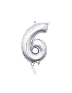 Palloncino Mylar Numero 6 Argento Mini 14" - 35cm con valvola - 1pz | G3S Party
