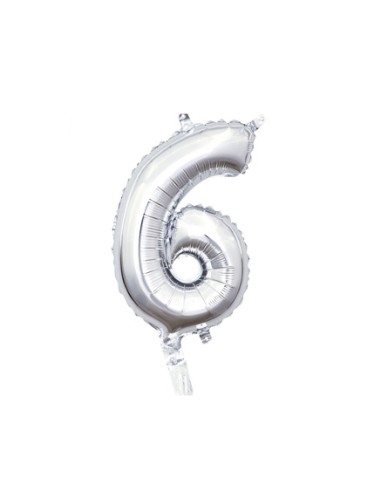 Palloncino Mylar Numero 6 Argento Mini 14" - 35cm con valvola - 1pz | G3S Party