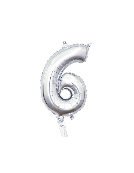 Palloncino Mylar Numero 6 Argento Mini 14" - 35cm con valvola - 1pz | G3S Party
