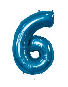 Palloncino Mylar Numero 6 Blu Mega 40" - 101cm - 1pz | G3S Party