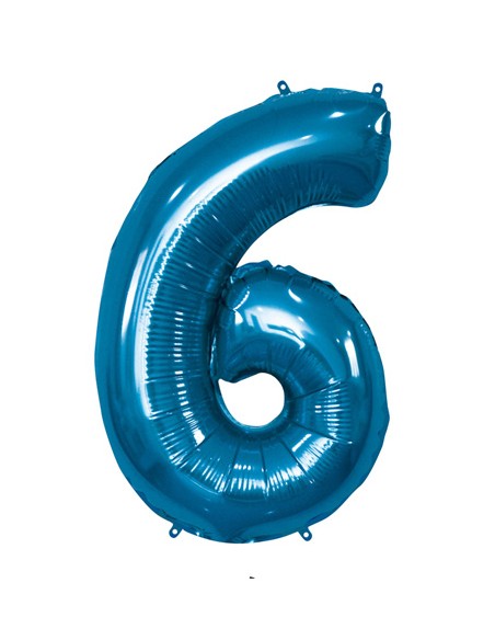 Palloncino Mylar Numero 6 Blu Mega 40" - 101cm - 1pz | G3S Party