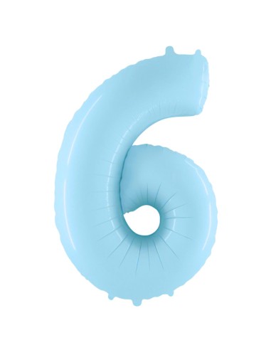 Palloncino Mylar Numero 6 Celeste Pastello Mega 40" - 101cm - 1pz | G3S Party