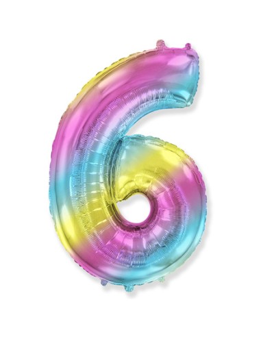 Palloncino Mylar Numero 6 Multicolor Gradient SuperShape 40" - 101cm - 1pz | G3S Party