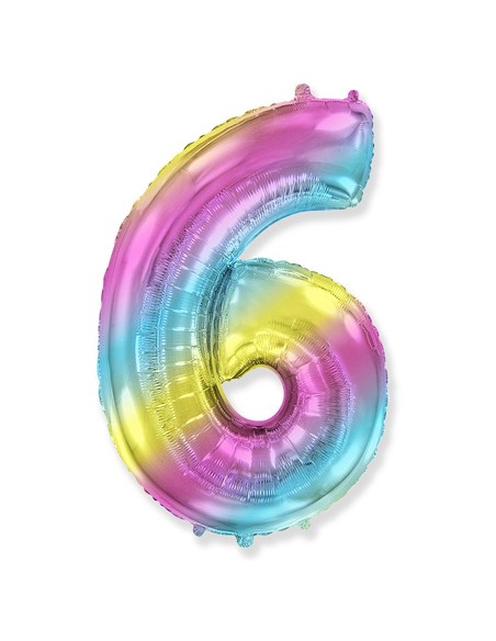 Palloncino Mylar Numero 6 Multicolor Gradient SuperShape 40" - 101cm - 1pz | G3S Party