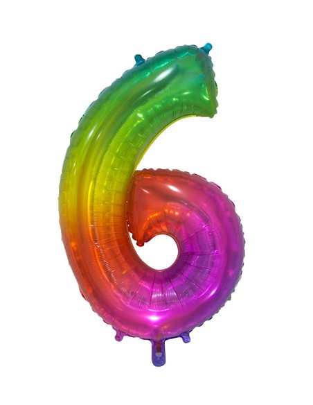 Palloncino Mylar Numero 6 Multicolor Jelly Mega 34" - 86cm - 1pz | G3S Party