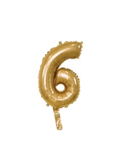 Palloncino Mylar Numero 6 Oro Mini 14" - 35cm con valvola - 1pz | G3S Party