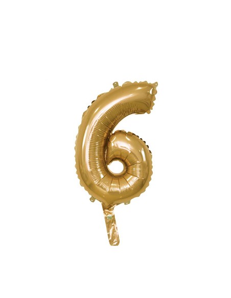 Palloncino Mylar Numero 6 Oro Mini 14" - 35cm con valvola - 1pz | G3S Party