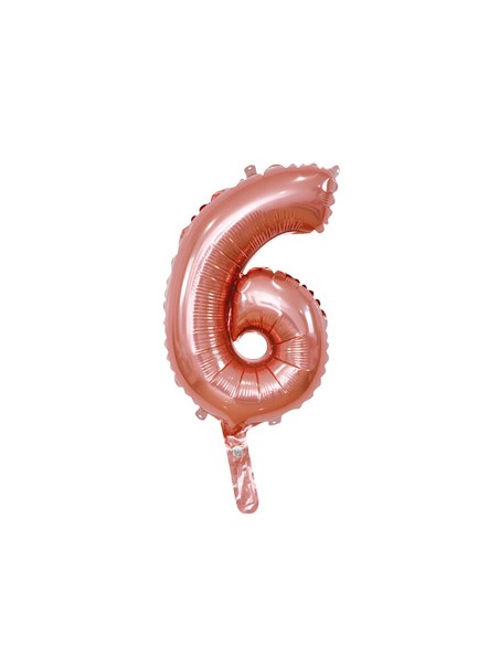 Palloncino Mylar Numero 6 Rosa Gold Mini 14" - 35cm con valvola - 1pz | G3S Party