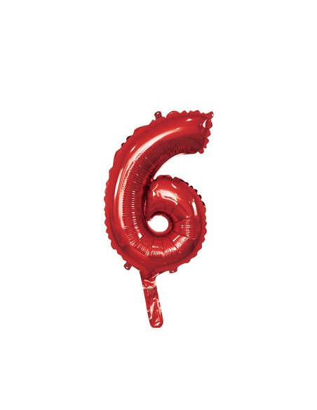 Palloncino Mylar Numero 6 Rosso Mini 14" - 35cm con valvola - 1pz | G3S Party