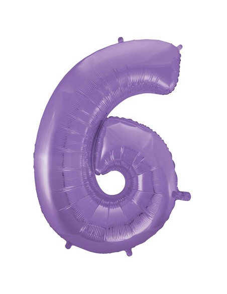 Palloncino Mylar Numero 6 Satin Velvet Lilac Mega 40" - 101cm - 1pz | G3S Party