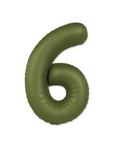 Palloncino Mylar Numero 6 Slim Mate Verde Oliva Satinato 37" - 86cm - 1pz | G3S Party