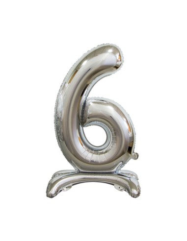 Palloncino Mylar Numero 6 Standing Argento Mega 30" - 76cm - 1pz | G3S Party