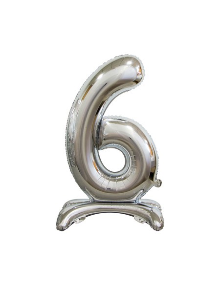 Palloncino Mylar Numero 6 Standing Argento Mega 30" - 76cm - 1pz | G3S Party