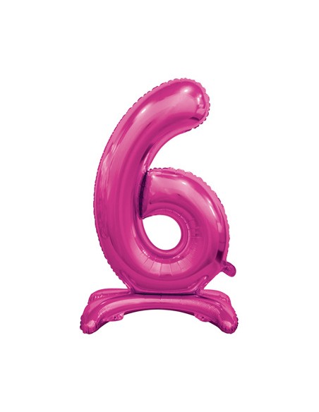 Palloncino Mylar Numero 6 Standing Fuxia Mega 30" - 76cm - 1pz | G3S Party