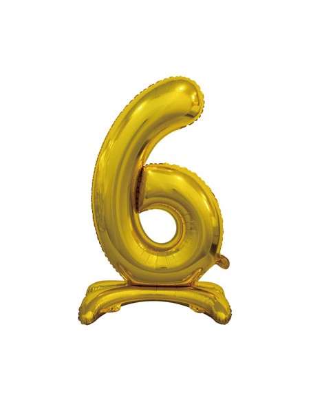 Palloncino Mylar Numero 6 Standing Oro Mega 30" - 76cm - 1pz | G3S Party